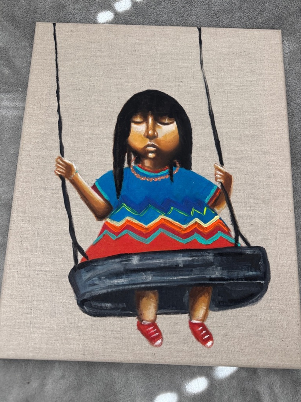 Hand-Painted Swinging Girl Canvas Art - Colorful Dress